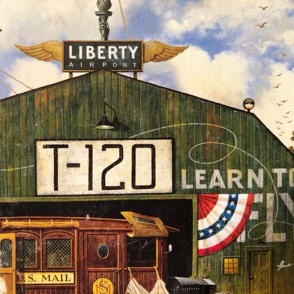 Charles Wysocki 1000-Piece Buffalo Jigsaw Puzzle - Vintage Airfield Illustration - Picture 3 of 5